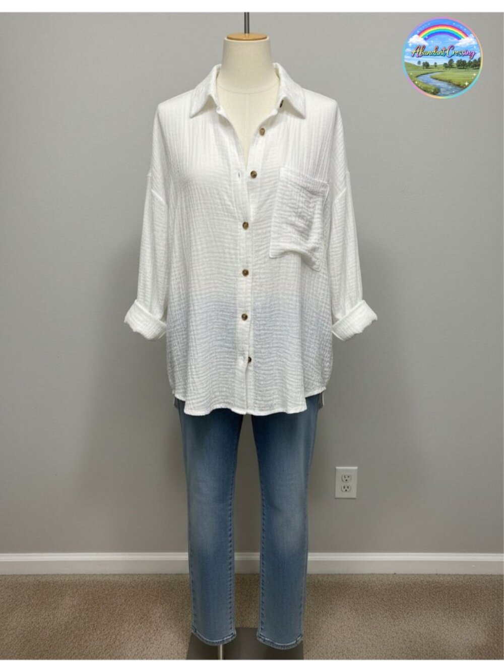 Women's Cotton Gauze Button Down Shirt Long Sleeve Relaxed Fit